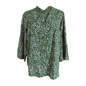Vintage Liz Claiborne Blouse long sleeve with Tabs Green Floral 2x